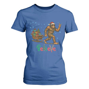 Bigfoot Christmas T Shirt For Women Believe Funny Holiday Gift TS12 Royal Blue Print Your Wear