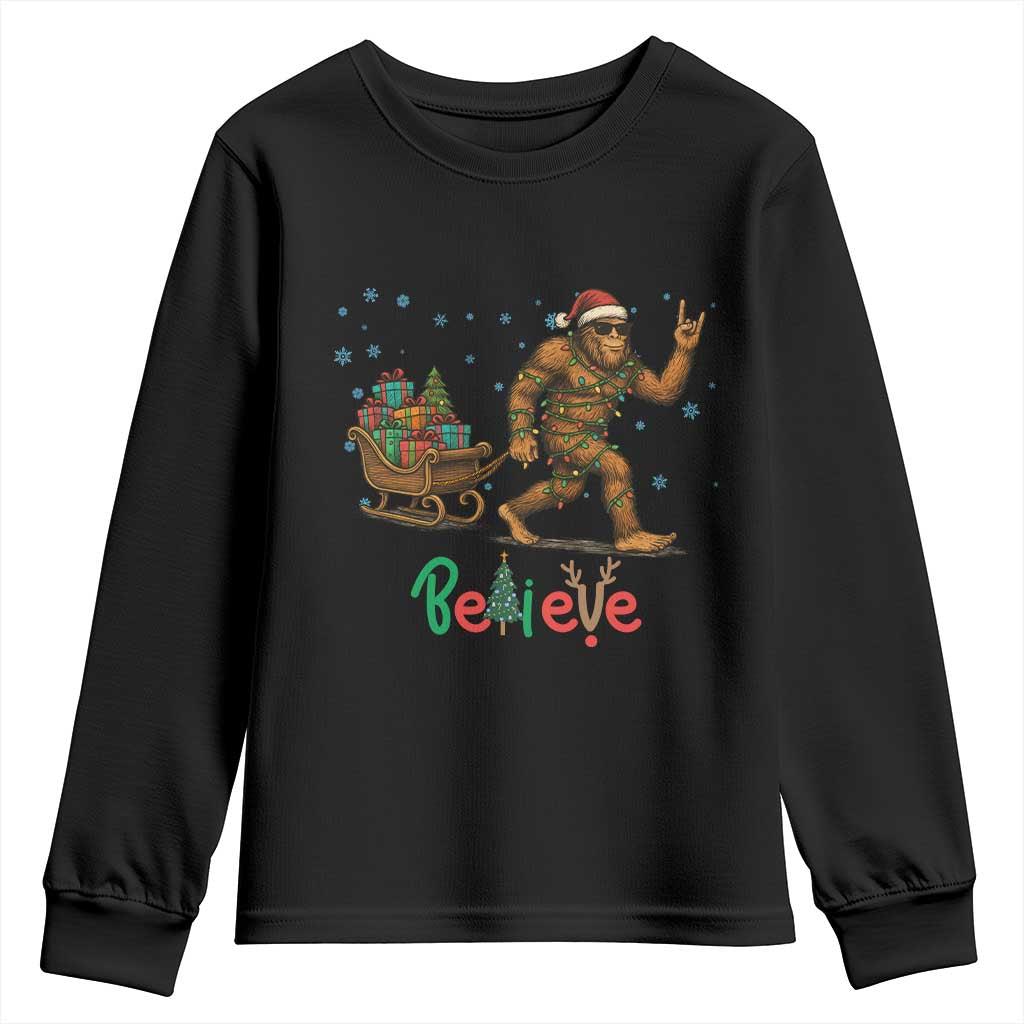 Bigfoot Christmas Youth Sweatshirt Believe Funny Holiday Gift TS12 Black Print Your Wear