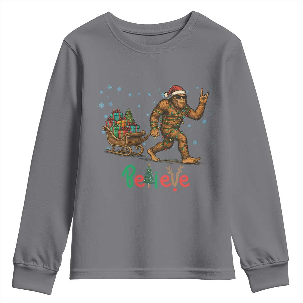 Bigfoot Christmas Youth Sweatshirt Believe Funny Holiday Gift TS12 Charcoal Print Your Wear