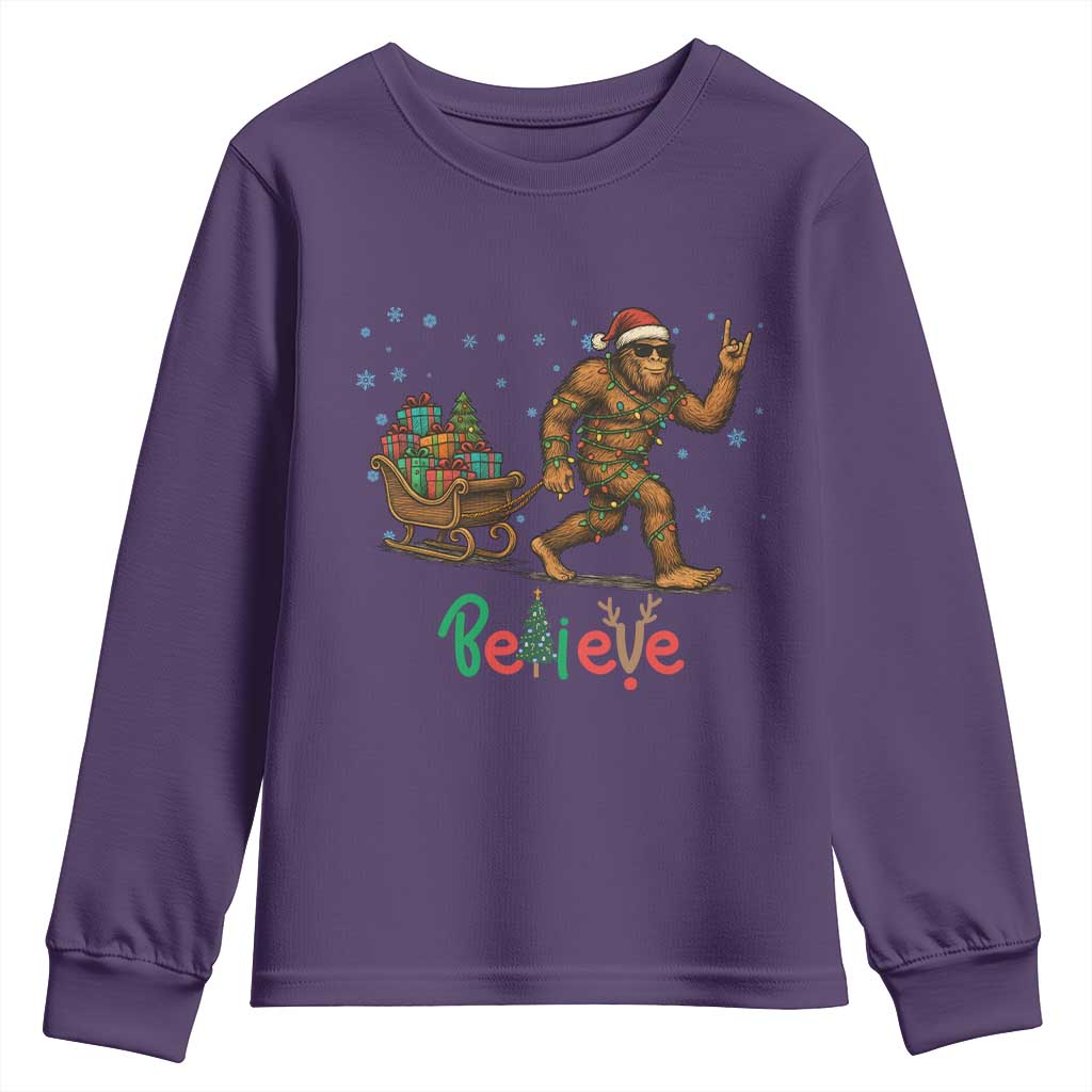 Bigfoot Christmas Youth Sweatshirt Believe Funny Holiday Gift TS12 Purple Print Your Wear
