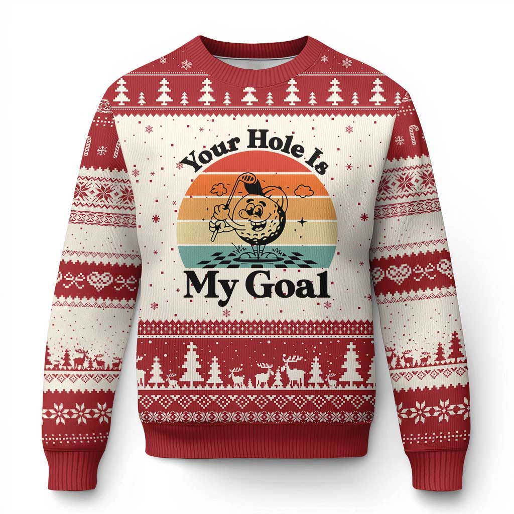 Your Hole Is My Goal Ugly Christmas Sweater Funny Golf Gift TS12 Beige Red Print Your Wear