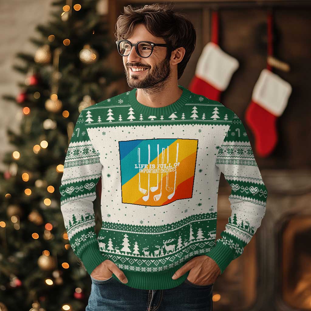 Funny Golf Clubs Ugly Christmas Sweater Life Is Full Of Important Choices TS12 Beige Green Print Your Wear