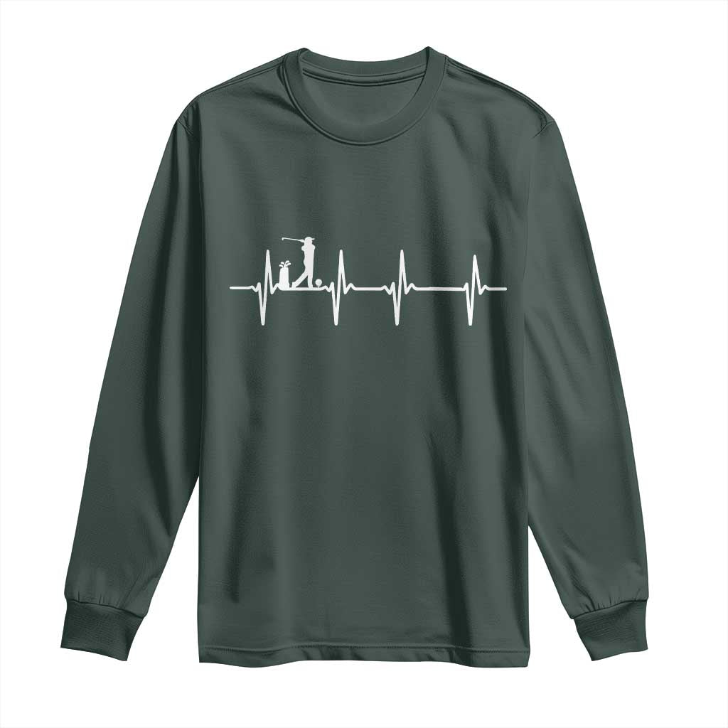 Golf Heartbeat Long Sleeve Shirt Funny Sport Lover Gift TS12 Dark Forest Green Print Your Wear