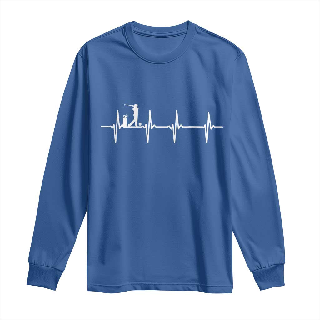 Golf Heartbeat Long Sleeve Shirt Funny Sport Lover Gift TS12 Royal Blue Print Your Wear