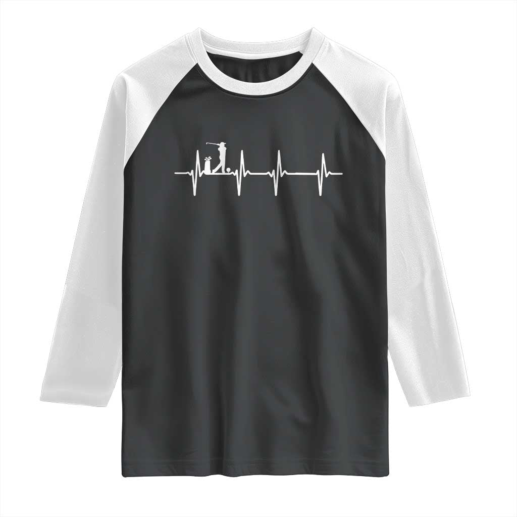 Golf Heartbeat Raglan Shirt Funny Sport Lover Gift TS12 Black White Print Your Wear