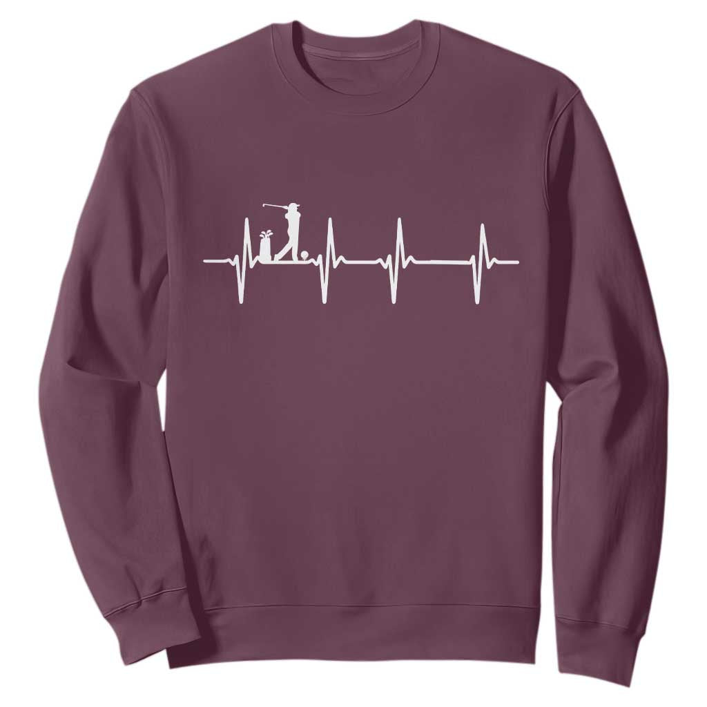 Golf Heartbeat Sweatshirt Funny Sport Lover Gift TS12 Maroon Print Your Wear
