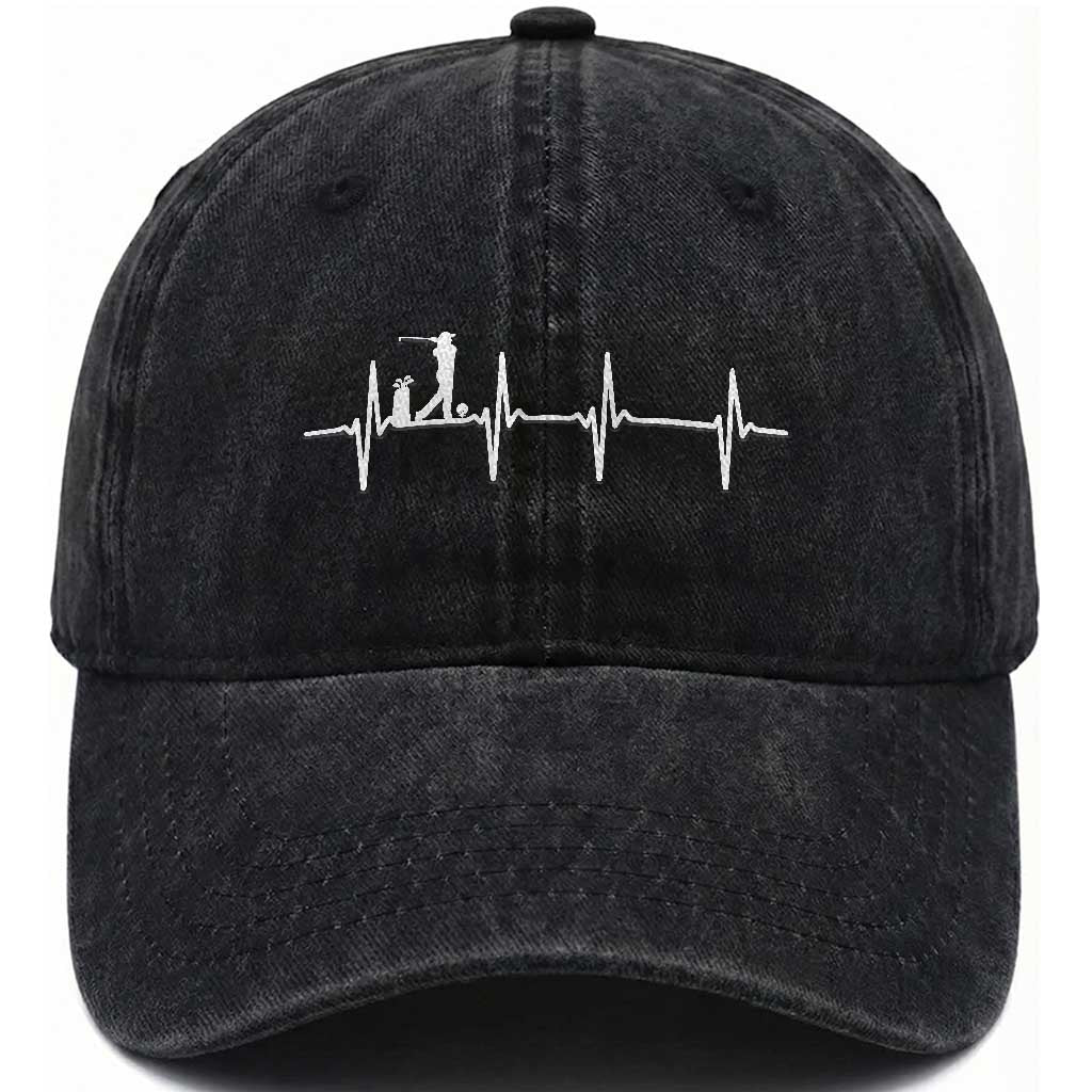 Golf Heartbeat Washed Cotton Baseball Cap Funny Sport Lover Gift TS12 Print Your Wear