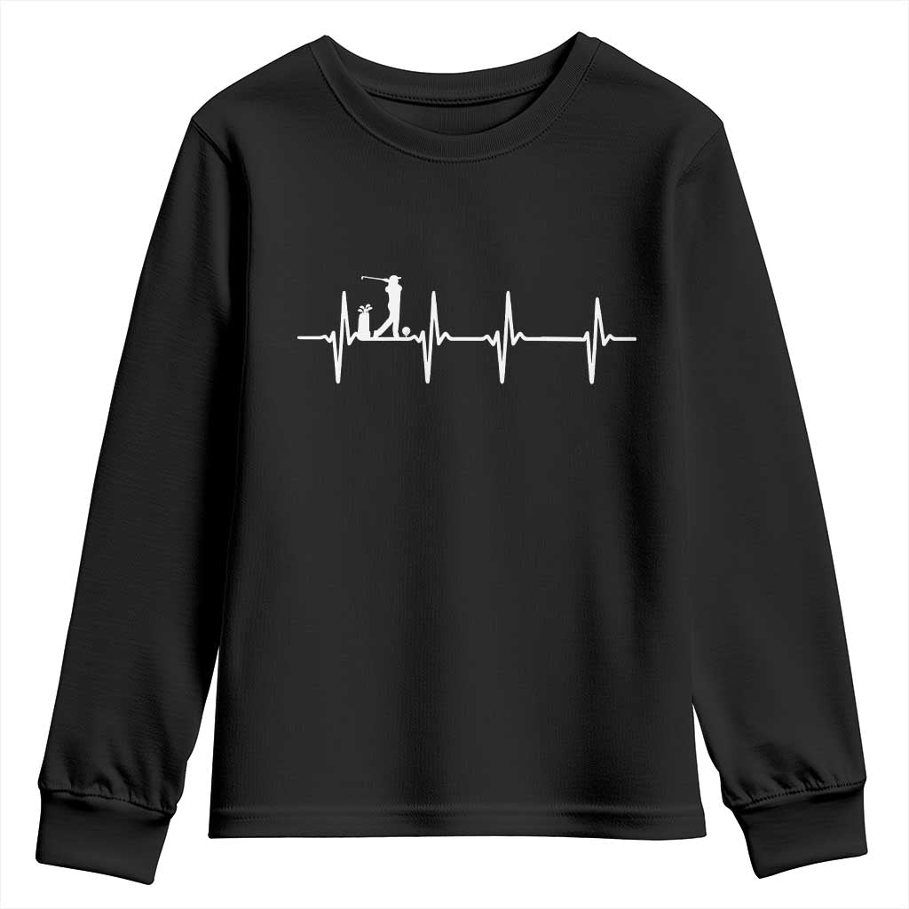 Golf Heartbeat Youth Sweatshirt Funny Sport Lover Gift TS12 Black Print Your Wear