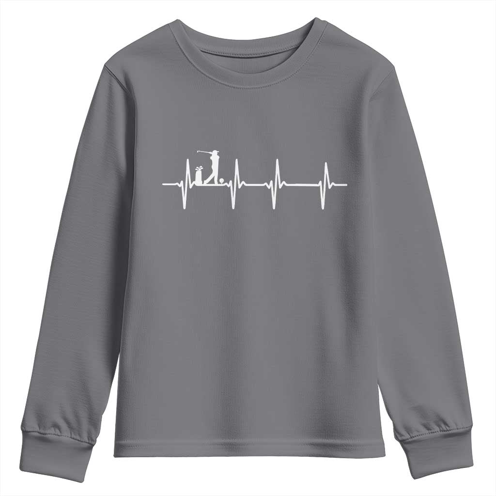 Golf Heartbeat Youth Sweatshirt Funny Sport Lover Gift TS12 Charcoal Print Your Wear