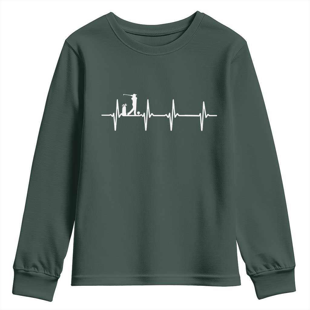 Golf Heartbeat Youth Sweatshirt Funny Sport Lover Gift TS12 Dark Forest Green Print Your Wear