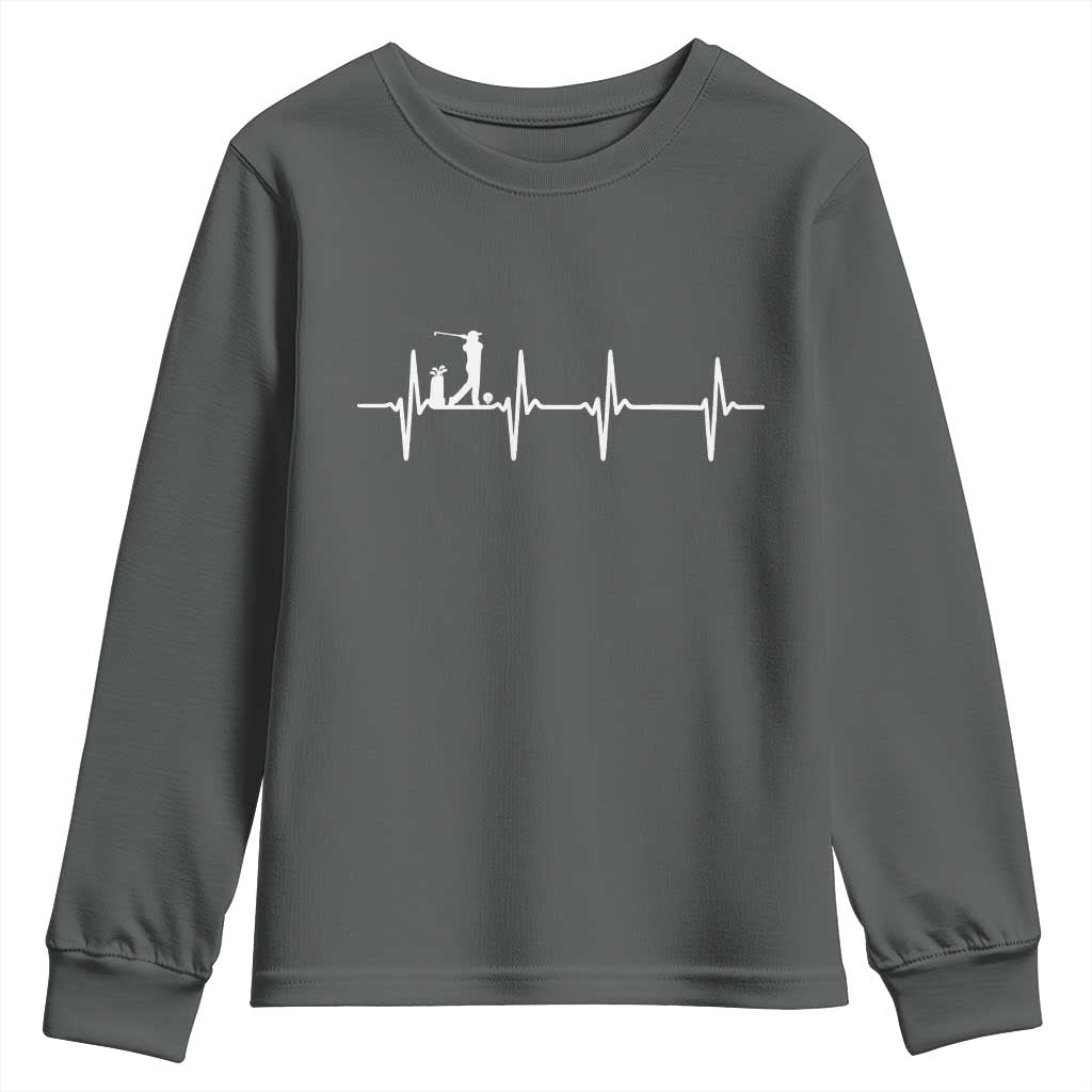 Golf Heartbeat Youth Sweatshirt Funny Sport Lover Gift TS12 Dark Heather Print Your Wear