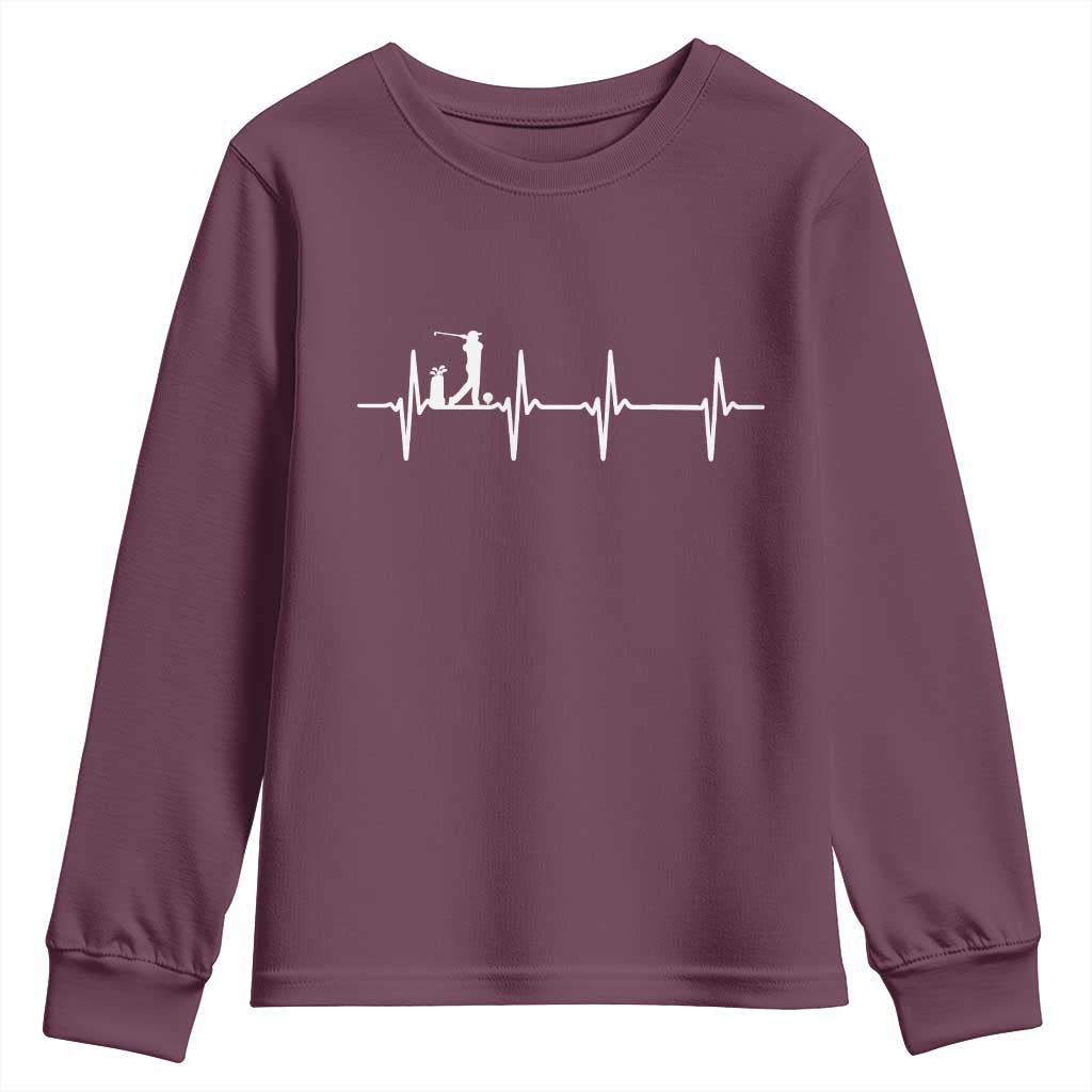Golf Heartbeat Youth Sweatshirt Funny Sport Lover Gift TS12 Maroon Print Your Wear
