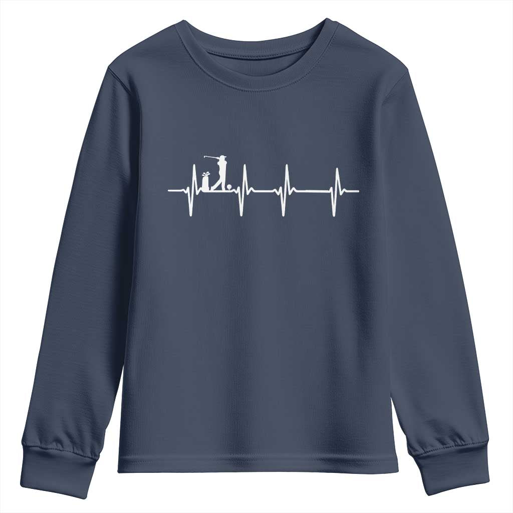 Golf Heartbeat Youth Sweatshirt Funny Sport Lover Gift TS12 Navy Print Your Wear