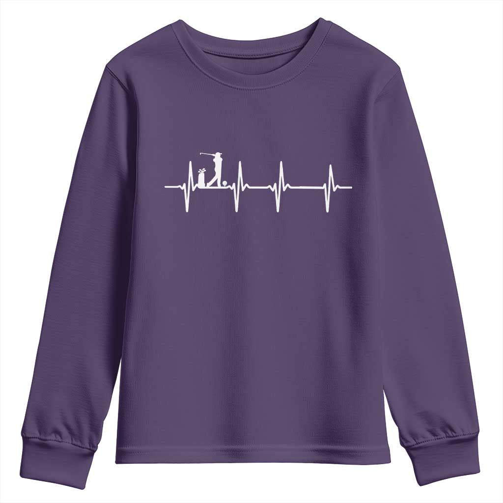 Golf Heartbeat Youth Sweatshirt Funny Sport Lover Gift TS12 Purple Print Your Wear
