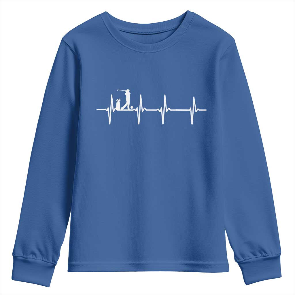Golf Heartbeat Youth Sweatshirt Funny Sport Lover Gift TS12 Royal Blue Print Your Wear