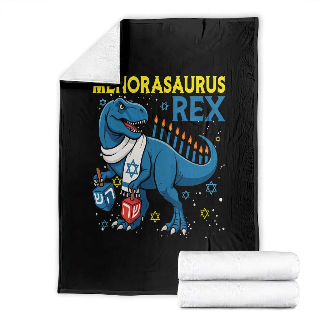 Funny Hanukkah Dinosaur With Dreidel Menorah Pun Gift Throw Blanket Menorasaurus Rex TS12 Black Print Your Wear