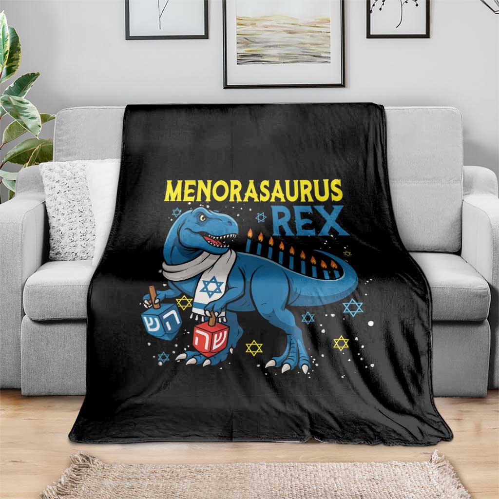 Funny Hanukkah Dinosaur With Dreidel Menorah Pun Gift Throw Blanket Menorasaurus Rex TS12 Print Your Wear