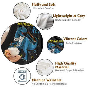 Funny Hanukkah Dinosaur With Dreidel Menorah Pun Gift Throw Blanket Menorasaurus Rex TS12 Print Your Wear