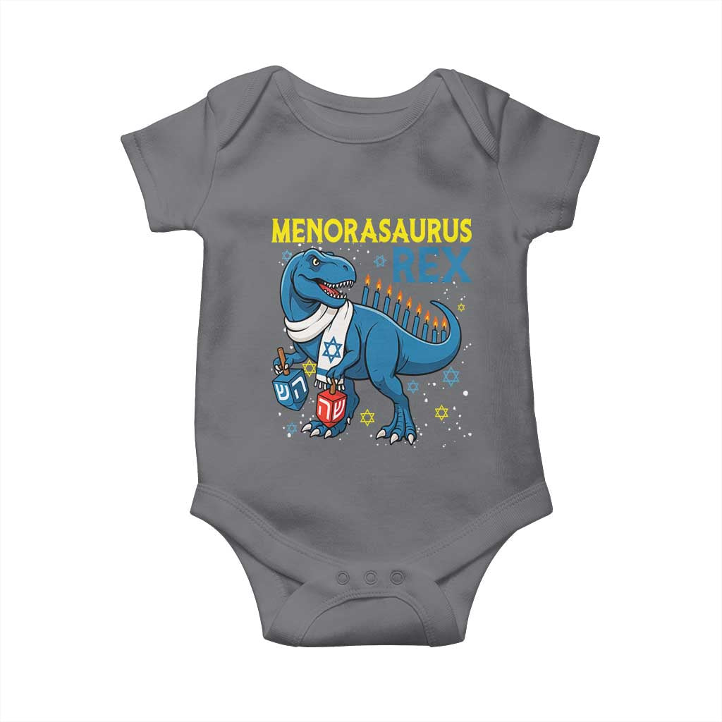 Funny Hanukkah Dinosaur With Dreidel Menorah Pun Gift Baby Onesie Menorasaurus Rex TS12 Charcoal Print Your Wear