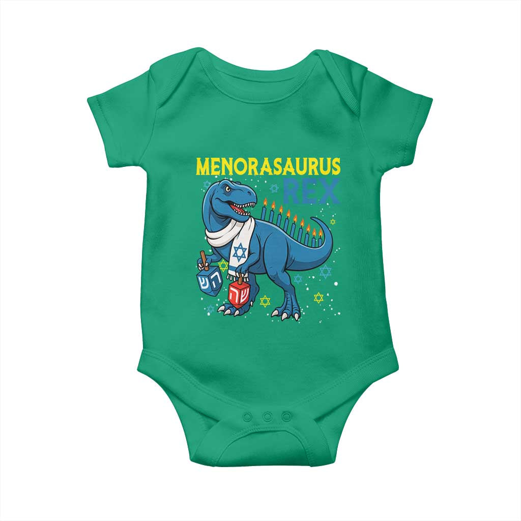 Funny Hanukkah Dinosaur With Dreidel Menorah Pun Gift Baby Onesie Menorasaurus Rex TS12 Irish Green Print Your Wear