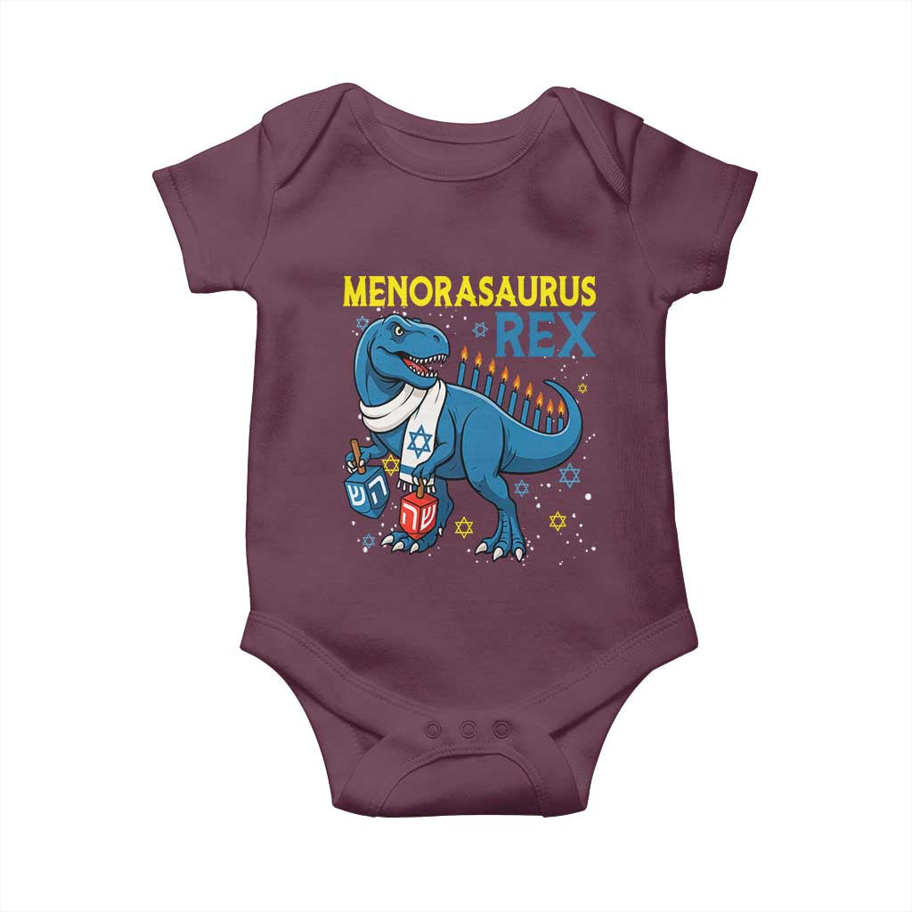 Funny Hanukkah Dinosaur With Dreidel Menorah Pun Gift Baby Onesie Menorasaurus Rex TS12 Maroon Print Your Wear