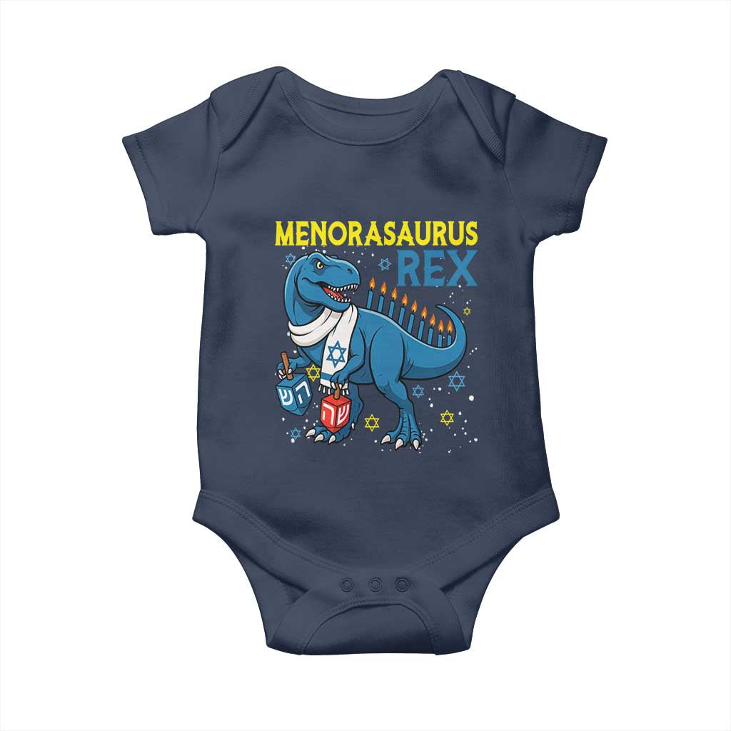 Funny Hanukkah Dinosaur With Dreidel Menorah Pun Gift Baby Onesie Menorasaurus Rex TS12 Navy Print Your Wear