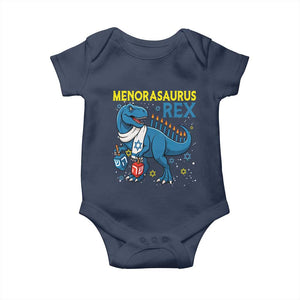Funny Hanukkah Dinosaur With Dreidel Menorah Pun Gift Baby Onesie Menorasaurus Rex TS12 Navy Print Your Wear
