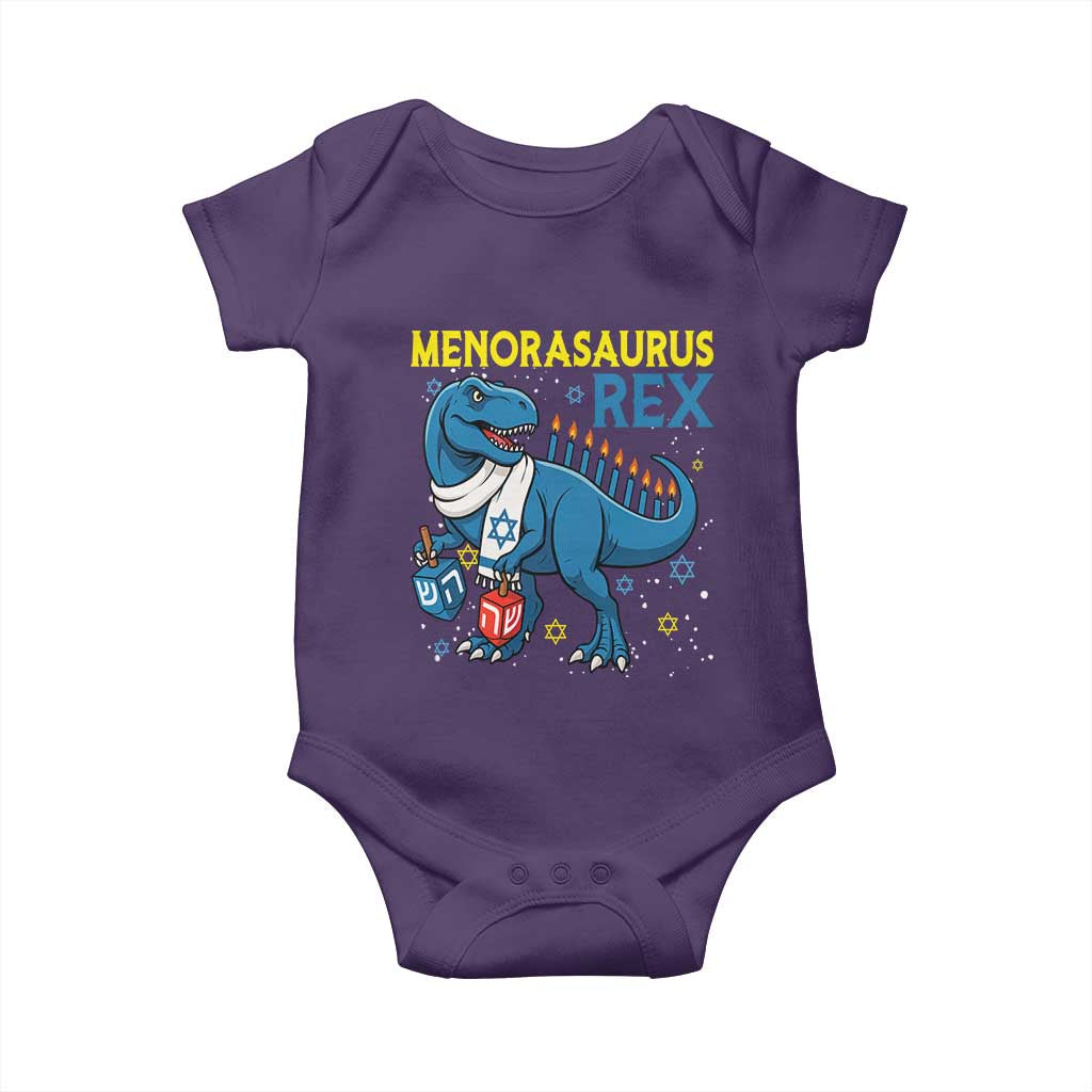Funny Hanukkah Dinosaur With Dreidel Menorah Pun Gift Baby Onesie Menorasaurus Rex TS12 Purple Print Your Wear