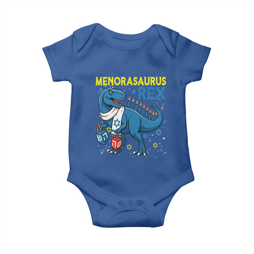 Funny Hanukkah Dinosaur With Dreidel Menorah Pun Gift Baby Onesie Menorasaurus Rex TS12 Royal Blue Print Your Wear