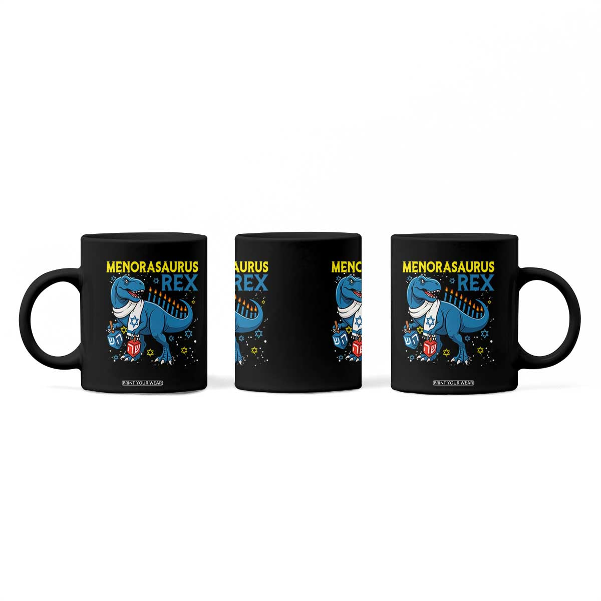 Funny Hanukkah Dinosaur With Dreidel Menorah Pun Gift Coffee Mug Menorasaurus Rex TS12 Print Your Wear