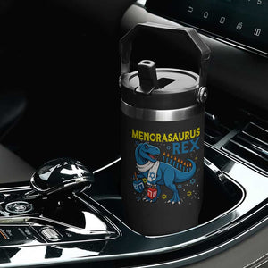 Funny Hanukkah Dinosaur With Dreidel Menorah Pun Gift Flip Straw Tumbler Menorasaurus Rex TS12 Print Your Wear