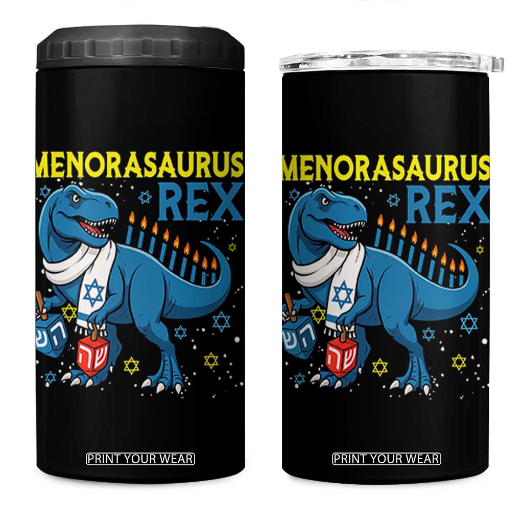 Funny Hanukkah Dinosaur With Dreidel Menorah Pun Gift 4 in 1 Can Cooler Tumbler Menorasaurus Rex TS12 One Size: 16 oz Black Print Your Wear