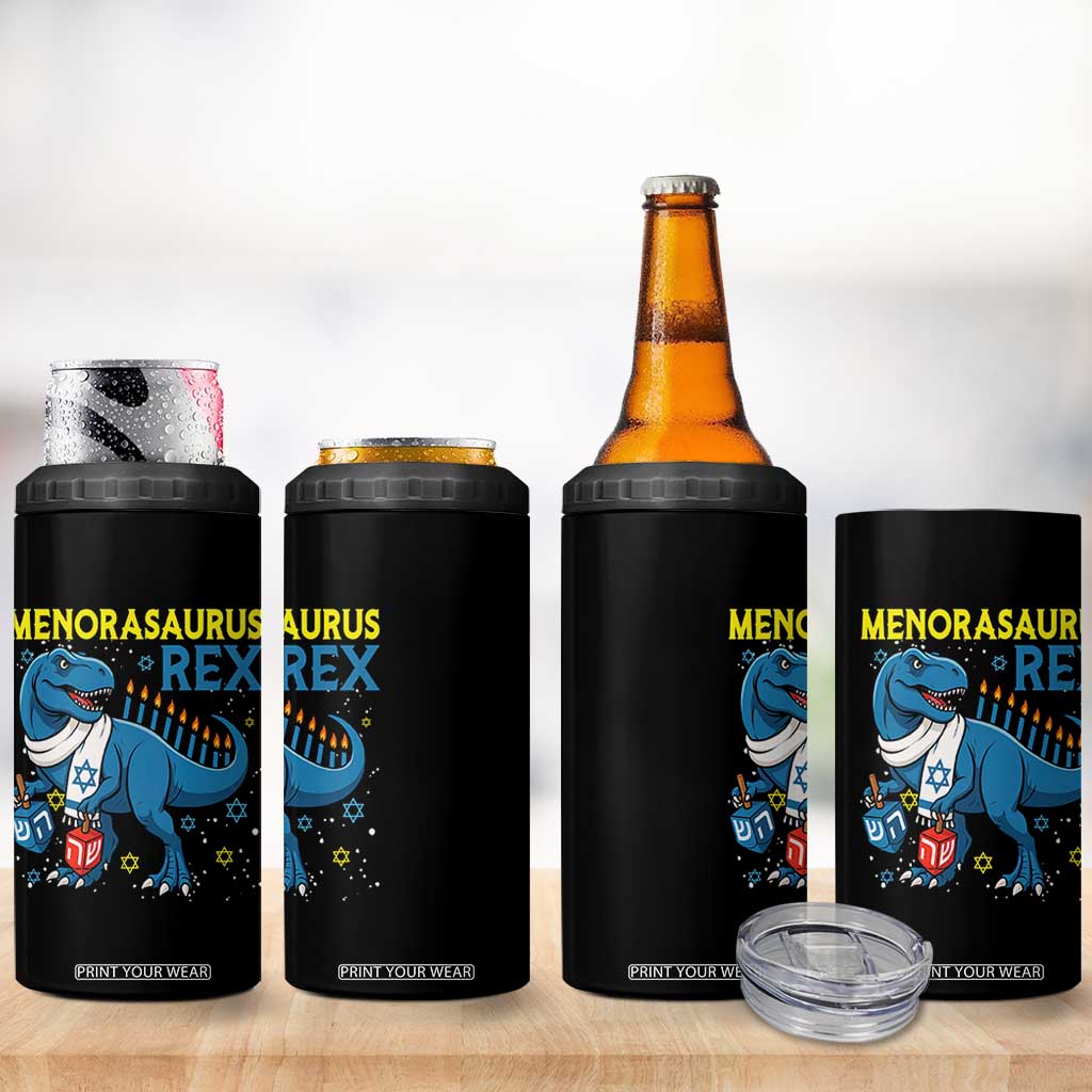 Funny Hanukkah Dinosaur With Dreidel Menorah Pun Gift 4 in 1 Can Cooler Tumbler Menorasaurus Rex TS12 Print Your Wear