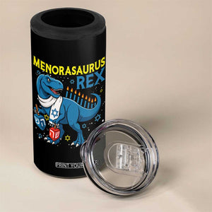 Funny Hanukkah Dinosaur With Dreidel Menorah Pun Gift 4 in 1 Can Cooler Tumbler Menorasaurus Rex TS12 Print Your Wear
