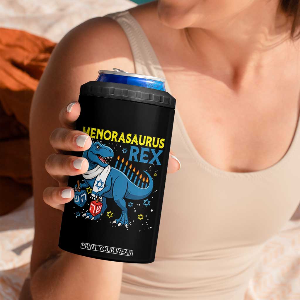 Funny Hanukkah Dinosaur With Dreidel Menorah Pun Gift 4 in 1 Can Cooler Tumbler Menorasaurus Rex TS12 Print Your Wear