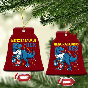 Funny Hanukkah Dinosaur With Dreidel Menorah Pun Gift Ceramic Ornament Menorasaurus Rex TS12 Print Your Wear