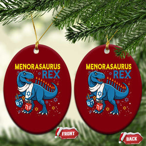 Funny Hanukkah Dinosaur With Dreidel Menorah Pun Gift Ceramic Ornament Menorasaurus Rex TS12 Print Your Wear