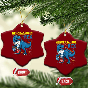 Funny Hanukkah Dinosaur With Dreidel Menorah Pun Gift Ceramic Ornament Menorasaurus Rex TS12 Print Your Wear