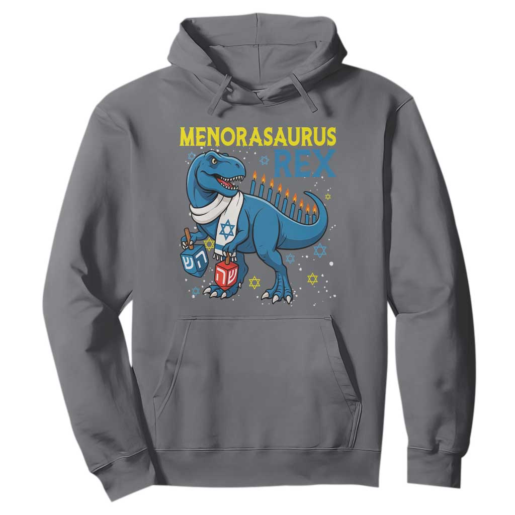 Funny Hanukkah Dinosaur With Dreidel Menorah Pun Gift Hoodie Menorasaurus Rex TS12 Charcoal Print Your Wear