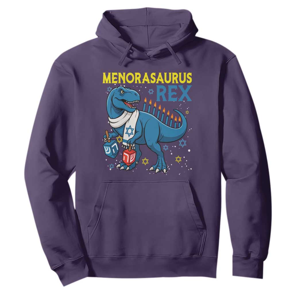 Funny Hanukkah Dinosaur With Dreidel Menorah Pun Gift Hoodie Menorasaurus Rex TS12 Purple Print Your Wear