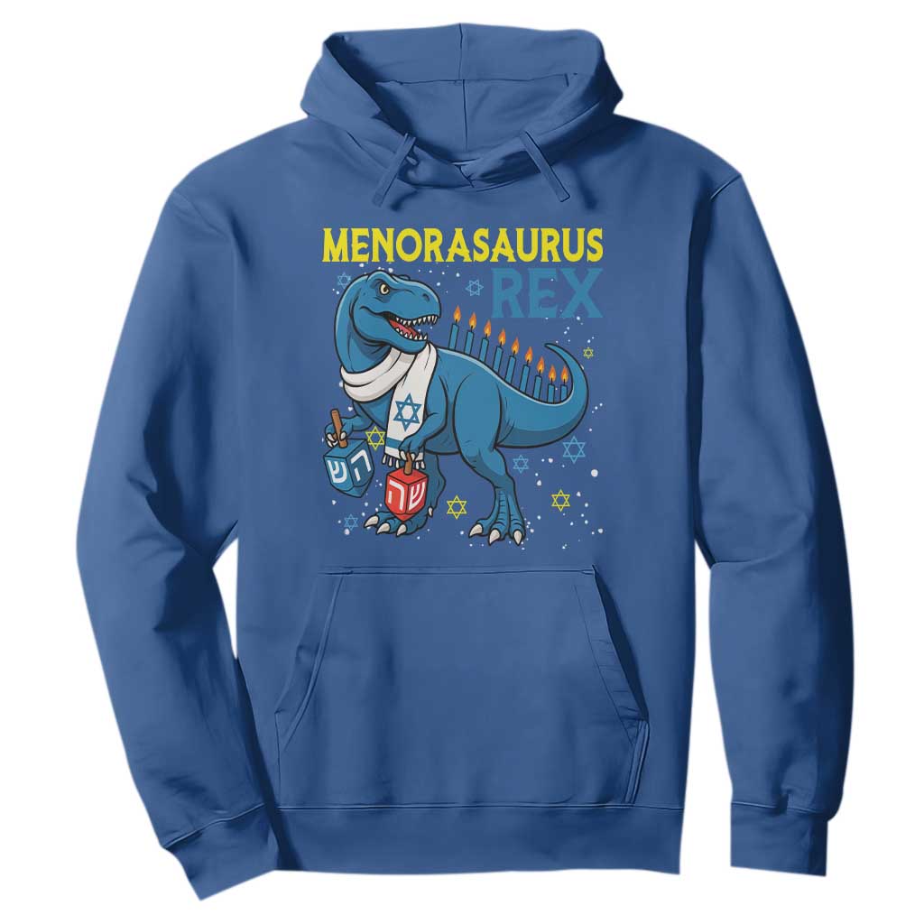 Funny Hanukkah Dinosaur With Dreidel Menorah Pun Gift Hoodie Menorasaurus Rex TS12 Royal Blue Print Your Wear