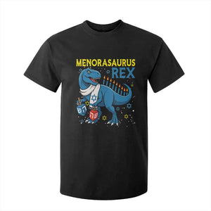 Funny Hanukkah Dinosaur With Dreidel Menorah Pun Gift T Shirt For Kid Menorasaurus Rex TS12 Black Print Your Wear
