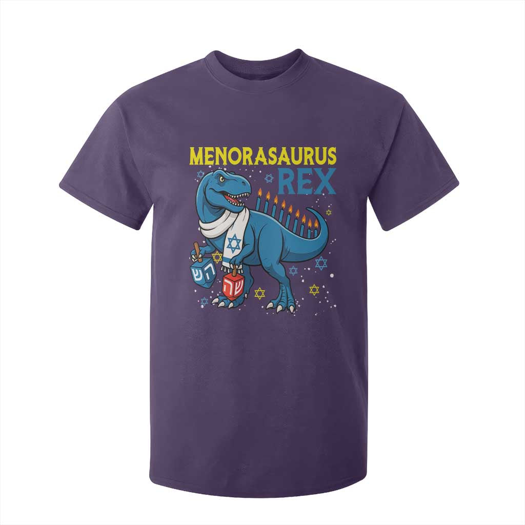 Funny Hanukkah Dinosaur With Dreidel Menorah Pun Gift T Shirt For Kid Menorasaurus Rex TS12 Purple Print Your Wear