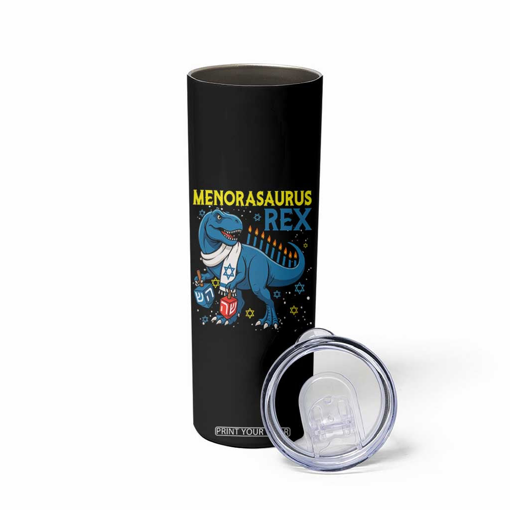 Funny Hanukkah Dinosaur With Dreidel Menorah Pun Gift Skinny Tumbler Menorasaurus Rex TS12 Print Your Wear