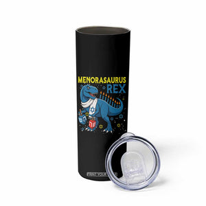 Funny Hanukkah Dinosaur With Dreidel Menorah Pun Gift Skinny Tumbler Menorasaurus Rex TS12 Print Your Wear