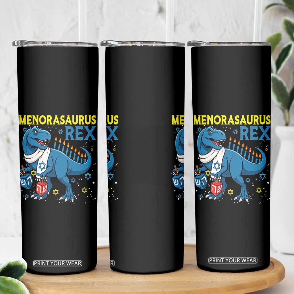 Funny Hanukkah Dinosaur With Dreidel Menorah Pun Gift Skinny Tumbler Menorasaurus Rex TS12 Print Your Wear