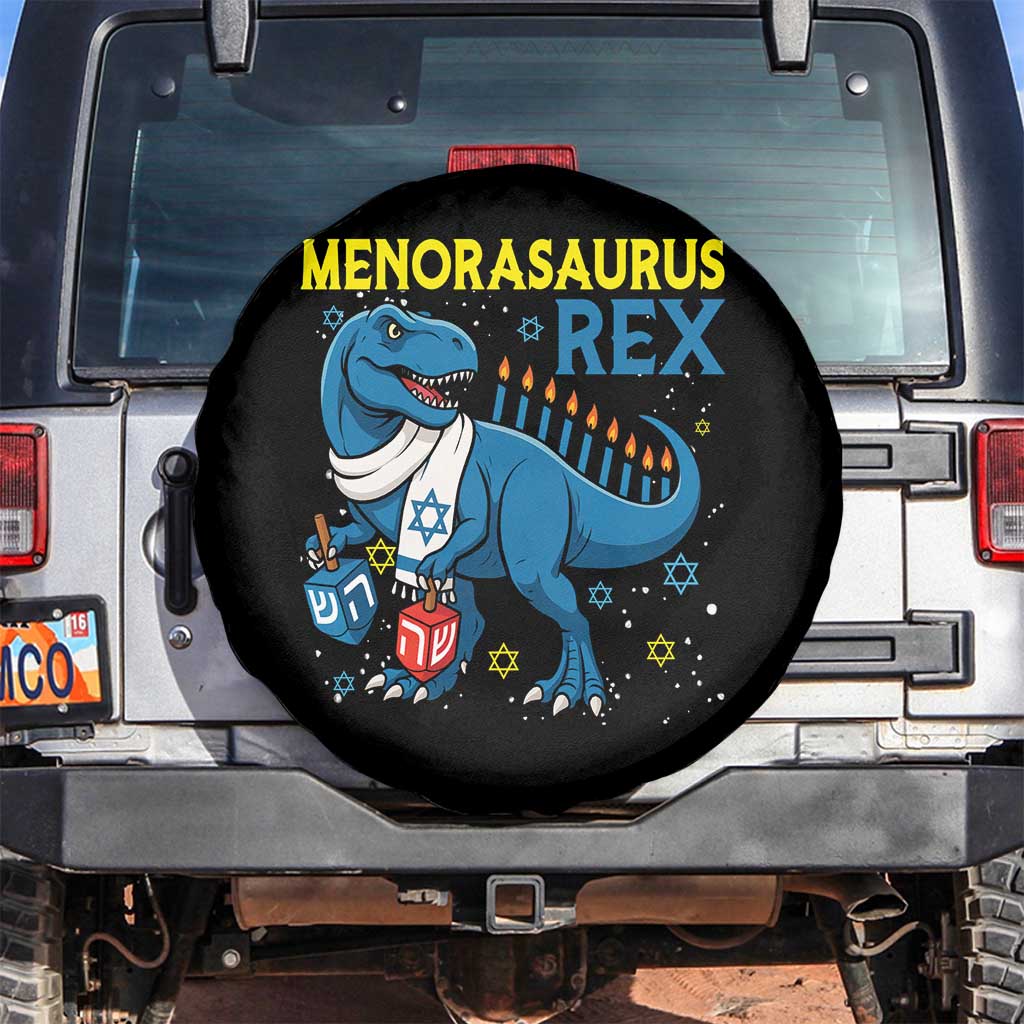 Funny Hanukkah Dinosaur With Dreidel Menorah Pun Gift Spare Tire Cover Menorasaurus Rex TS12 No hole Black Print Your Wear