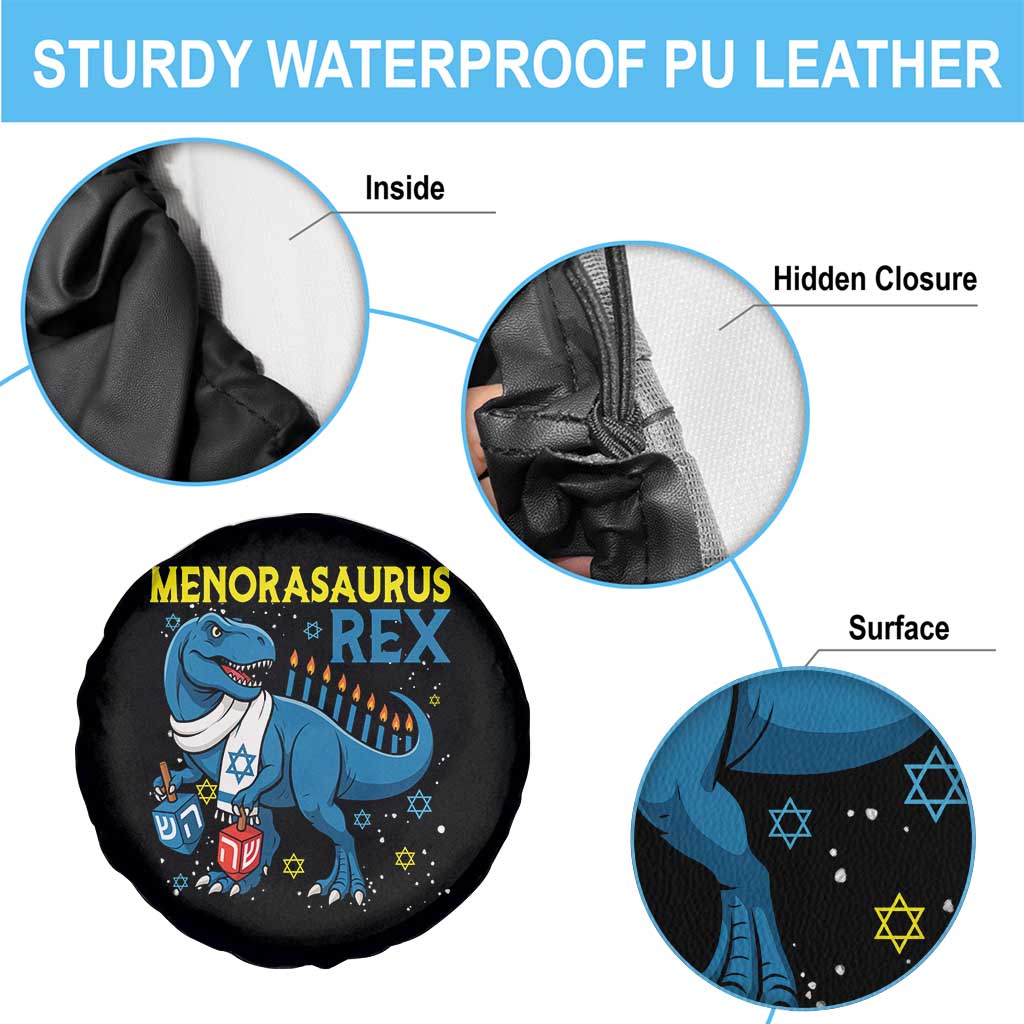 Funny Hanukkah Dinosaur With Dreidel Menorah Pun Gift Spare Tire Cover Menorasaurus Rex TS12 Print Your Wear