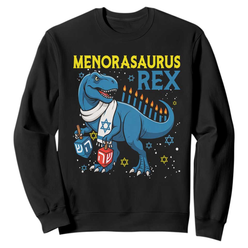 Funny Hanukkah Dinosaur With Dreidel Menorah Pun Gift Sweatshirt Menorasaurus Rex TS12 Black Print Your Wear