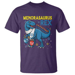 Funny Hanukkah Dinosaur With Dreidel Menorah Pun Gift T Shirt Menorasaurus Rex TS12 Purple Print Your Wear